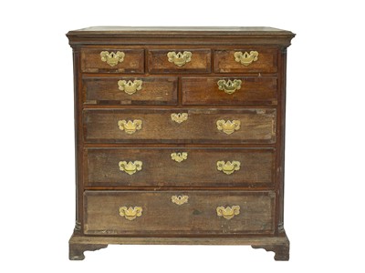 Lot 663 - An early George III oak and fruitwood banded chest.