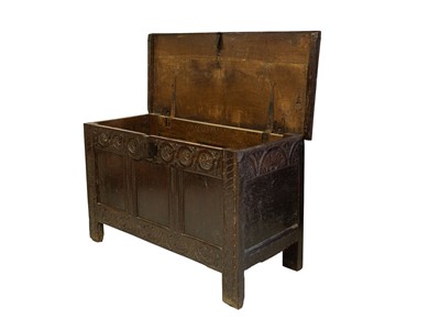 Lot 741 - An 18th century oak panel coffer.