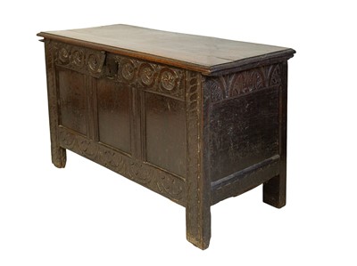 Lot 741 - An 18th century oak panel coffer.