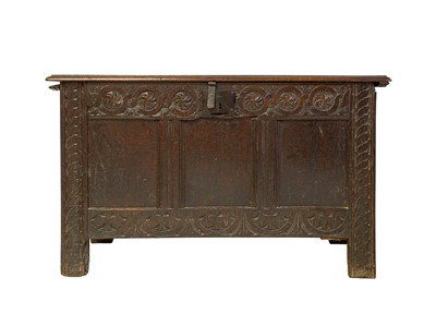 Lot 741 - An 18th century oak panel coffer.