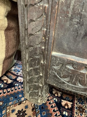 Lot 741 - An 18th century oak panel coffer.