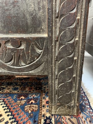 Lot 741 - An 18th century oak panel coffer.