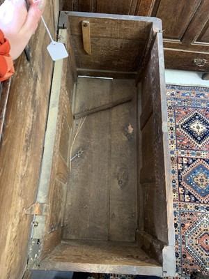 Lot 741 - An 18th century oak panel coffer.