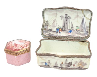 Lot 74 - A hexagonal enamel patch box.
