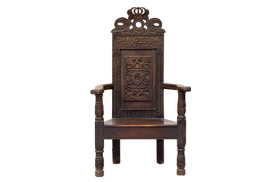 Lot 756 - An oak joined armchair, once thought to be associated with Mary, Queen of Scots