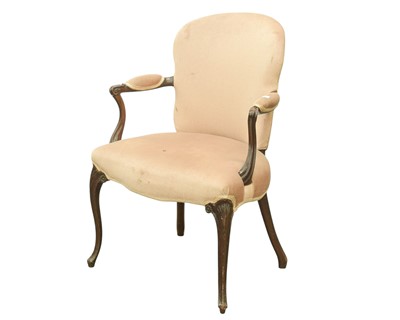 Lot 856 - A George III mahogany and upholstered elbow chair, in the French Hepplewhite taste.
