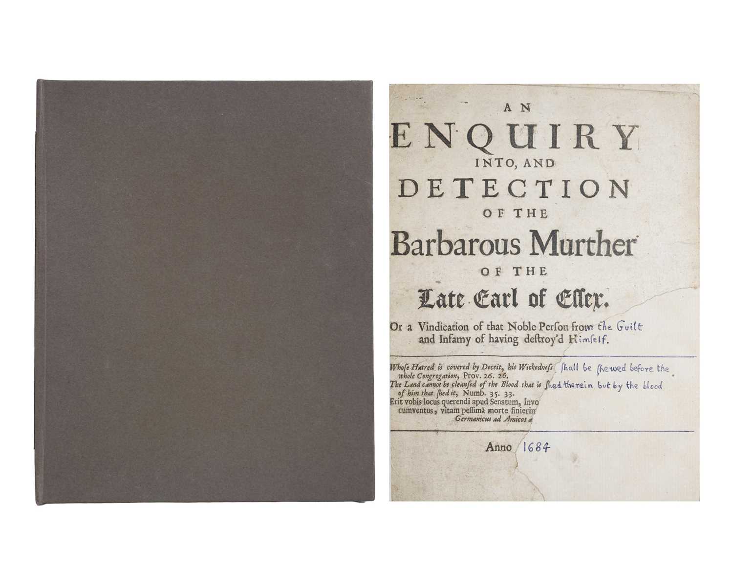 Lot 38 - (Murder of the Earl of Essex) [Robert Ferguson Laurence Braddon, or Hugh Speke]