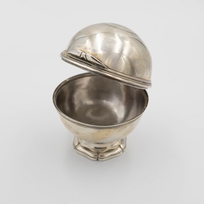 Lot 207 - A rare 18th-century silver soap box of spherical pedestal form.