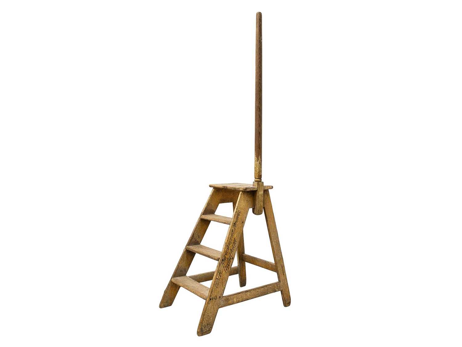 Lot 728 - Railway interest: A Victorian scumbled pine set of library steps.