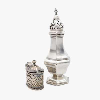 Lot 210 - A George V silver sugar caster and a Victorian silver mustard pot.
