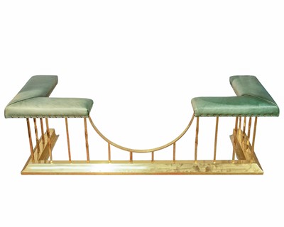 Lot 649 - A green leather and lacquered brass club fender.