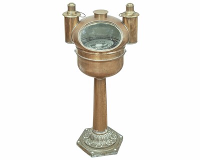 Lot 859 - A ship's brass pedestal binnacle compass.