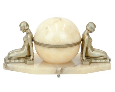 Lot 506 - An Art Deco alabaster table lamp.