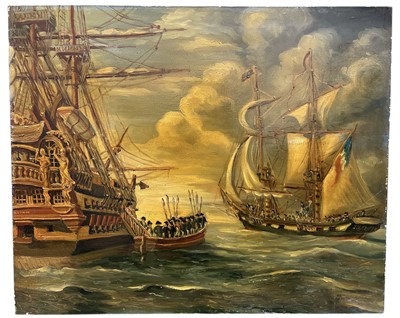 Lot 110 - Departure of Napoleon for St Helena, oil on...