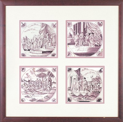 Lot 735 - Four Delft manganese tiles.