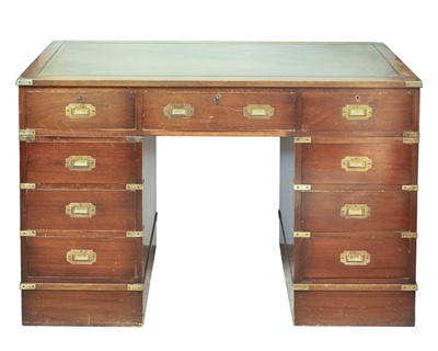 Lot 976 - A campaign pedestal writing desk.