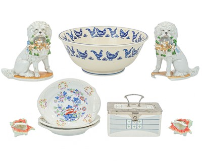 Lot 288 - An early 20th century porcelain box with WMF silver plated handle and mounts.