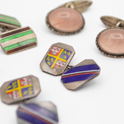 Lot 113 - Three pairs of silver cuff-links.