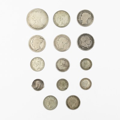 Lot 192 - GB - A selection of silver and .500 silver coinage, George III-VI.