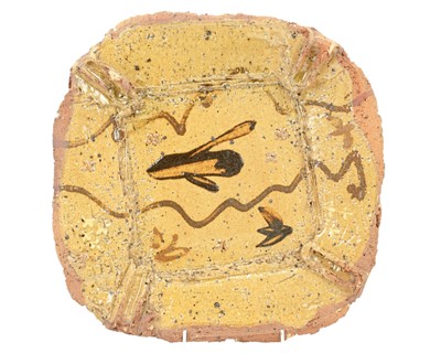 Lot 621 - Peter SMITH (1941-2025), a square slip decorated pottery dish.