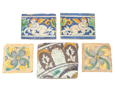 Lot 647 - A pair of Spanish faïence tiles.