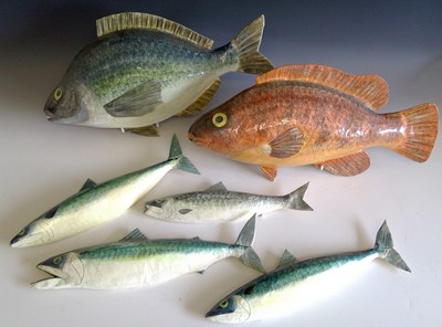 Lot 217 - Six Sue Baker hand painted papier-mâché fish...