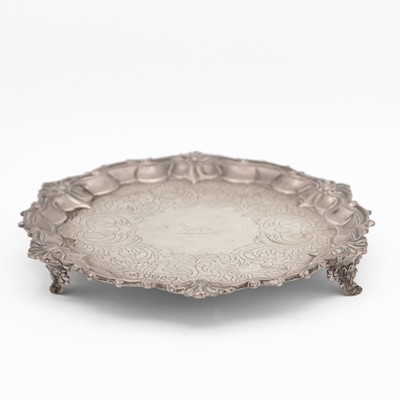 Lot 127 - A William IV silver card tray by John William Fig.