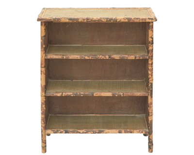 Lot 910 - A Victorian bamboo and rattan open bookcase.