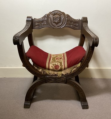 Lot 358 - A Beech framed Savonarola type Armchair