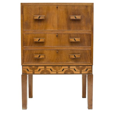 Lot 1800 - An Art Deco walnut and inlaid secretaire chest...