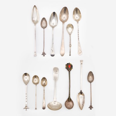 Lot 157 - A selection of various silver and white metal spoons.
