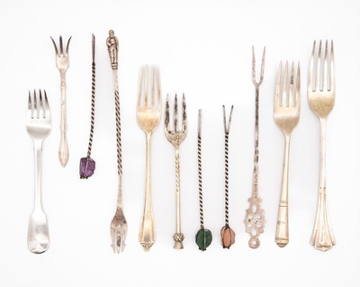 Lot 159 - A collection of silver and white metal forks.