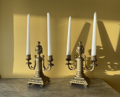 Lot 430 - Pair of Nineteenth Century Twin Branch Ormolu Candelabra