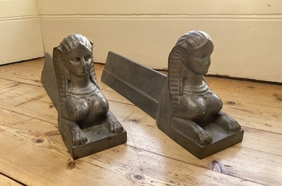 Lot 435 - Pair of French Cast Iron Sphinx Andirons