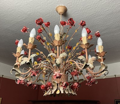 Lot 408 - Rose Decorated Wirework Chandelier