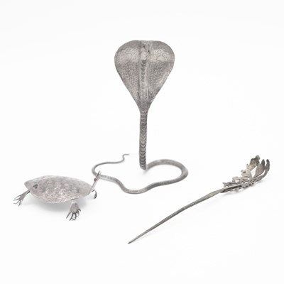 Lot 162 - A selection of three Indian silver white metal items.