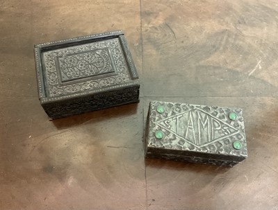 Lot 263 - Arts & Crafts Pewter and Cabachon Stamp Box