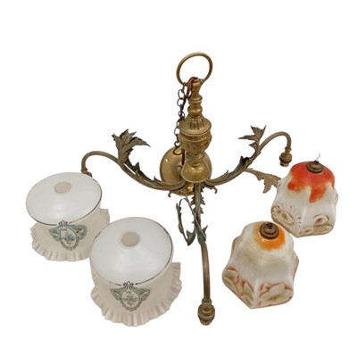 Lot 35 - A three-arm electric brass Chandelier with two...