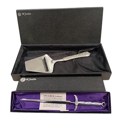 Lot 25 - A St Justin Excalibur pewter paper knife and a...