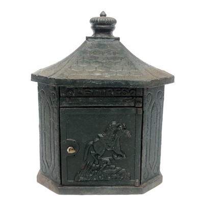 Lot 124 - A green painted cast iron mail box, 'LETTRES',...