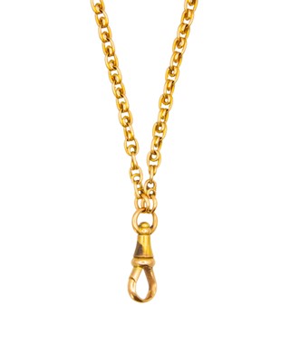 Lot 1 - A Victorian gold fancy link 59.5" longuard neck chain with dog-clip.