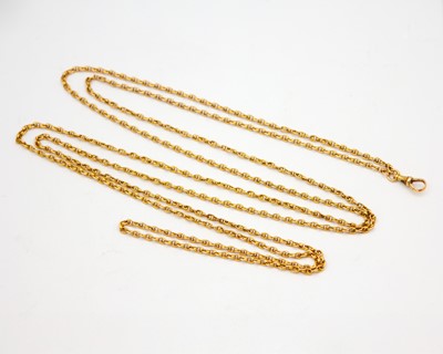 Lot 1 - A Victorian gold fancy link 59.5" longuard neck chain with dog-clip.