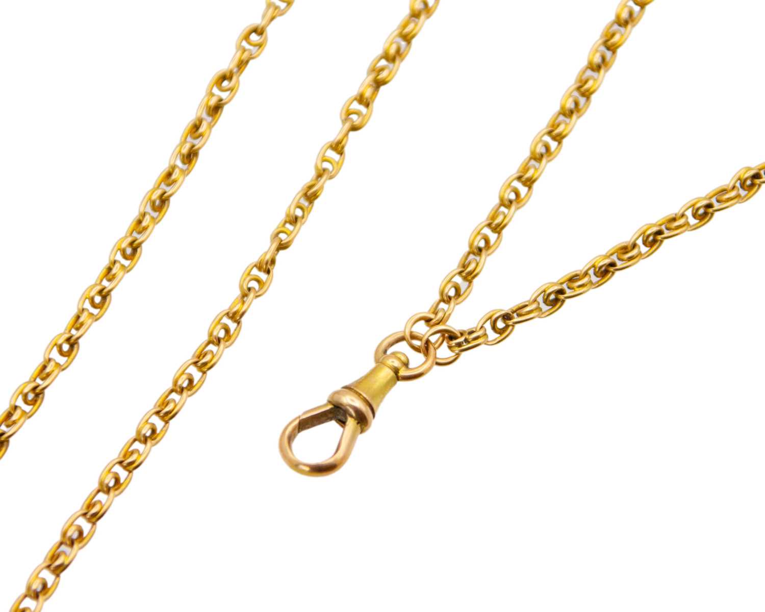 Lot 1 - A Victorian gold fancy link 59.5" longuard neck chain with dog-clip.