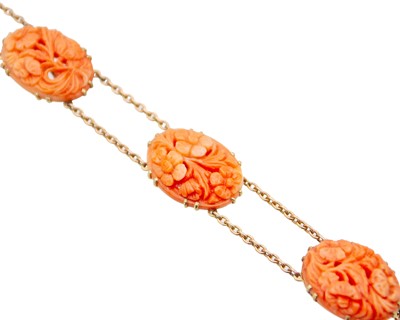 Lot A good 9k carved coral set bracelet.