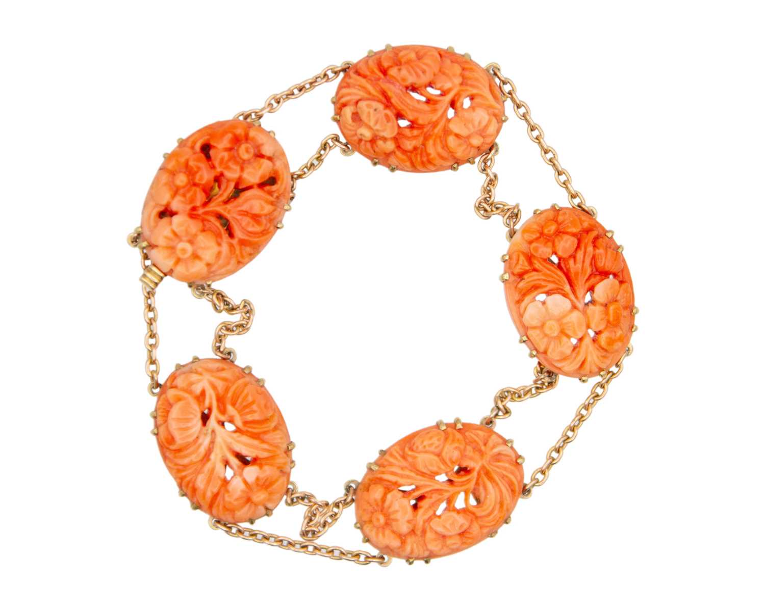 Lot A good 9k carved coral set bracelet.