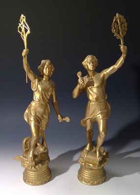 Lot 317 - A pair of 20th century gilded spelter figures....