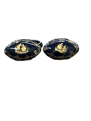 Lot 22 - A pair of cobalt blue and 22ct Limoges pill...