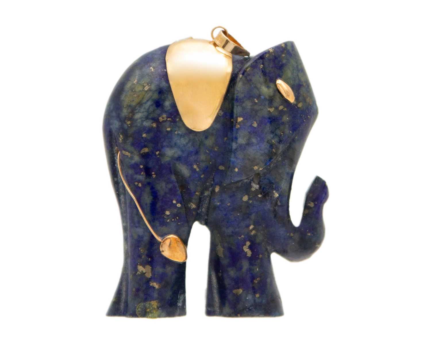 Lot 56 - A gold-mounted lapis lazuli elephant pendant.