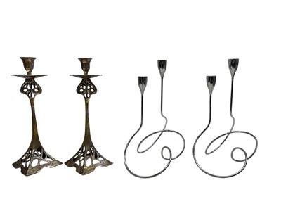 Lot 18 - A pair of Art Nouveau plated candlesticks,...