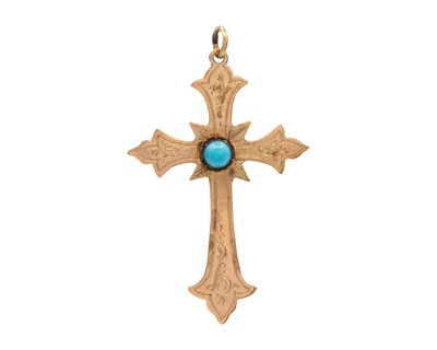 Lot 37 - Two Victorian gold cross pendants and a woven sea pearl cross pendant with gold bale.